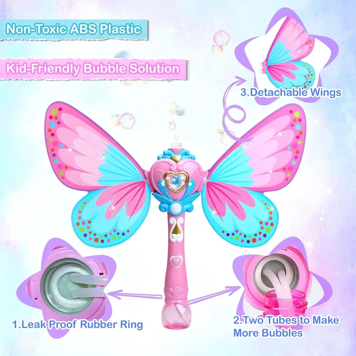 HKM-531795 Butterfly Bubble Wand Toy – Full-Automatic Light-Up With Music for Kids Ages 2-13