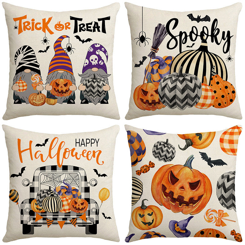 HKM-531795 Cartoon Car Pumpkin Print Sofa Pillow Case 45x45cm Nordic Style