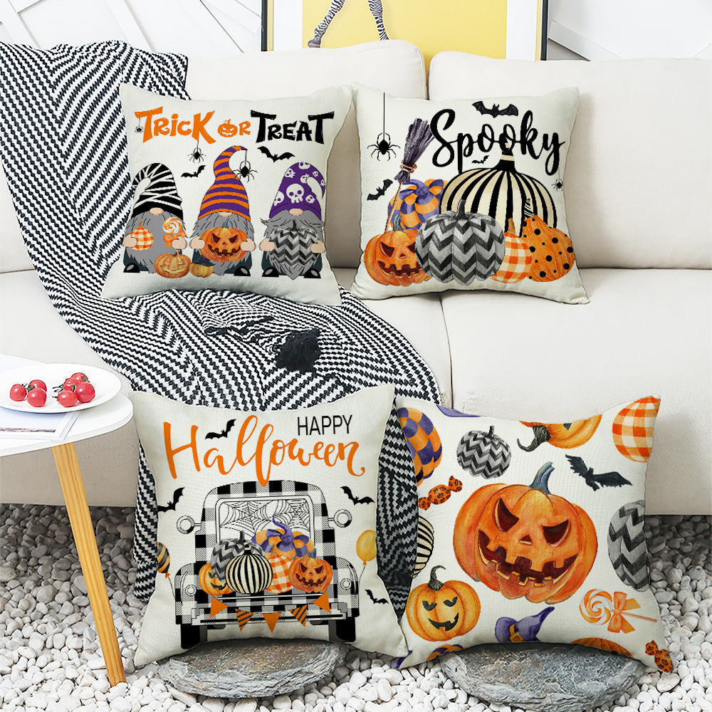 HKM-531795 Cartoon Car Pumpkin Print Sofa Pillow Case 45x45cm Nordic Style