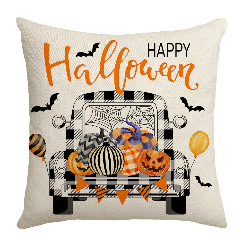 HKM-531795 Cartoon Car Pumpkin Print Sofa Pillow Case 45x45cm Nordic Style