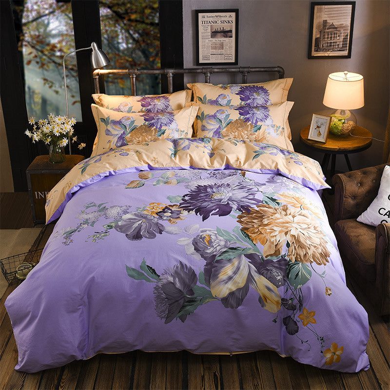 HKM-531987 Cotton Four-Piece Printed Quilt Cover Set for All Seasons