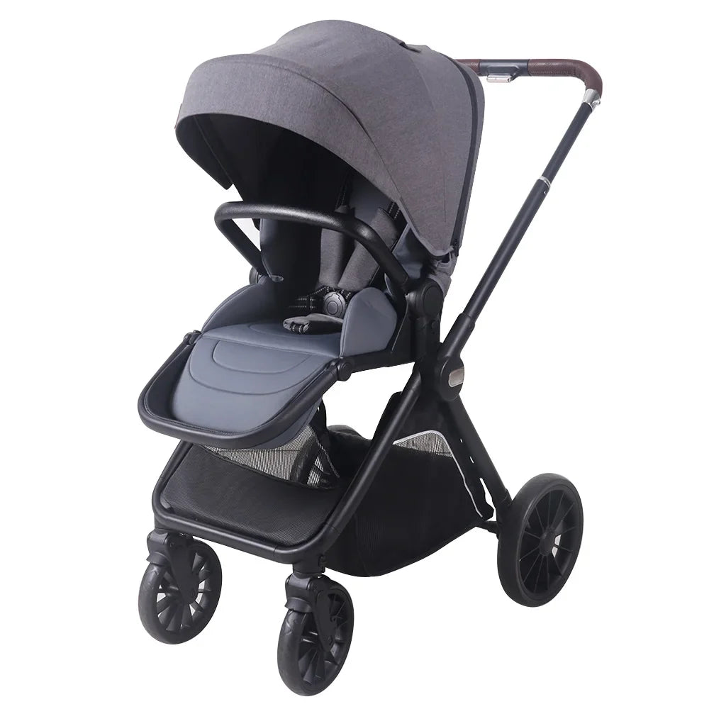 KTX-532179 Poussett Two-Way Push Luxury Baby Stroller and Car Seat with Big Wheels, Foldable Pram for Infants