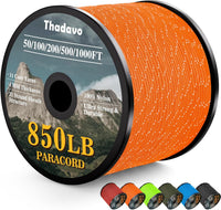 HKM-532179 Reflective Paracord Rope 850lb Strength, 4mm, 50-1000ft Lengths for Camping, Hiking, DIY Projects and Emergency Use