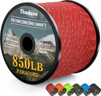 HKM-532179 Reflective Paracord Rope 850lb Strength, 4mm, 50-1000ft Lengths for Camping, Hiking, DIY Projects and Emergency Use