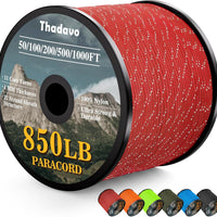 HKM-532179 Reflective Paracord Rope 850lb Strength, 4mm, 50-1000ft Lengths for Camping, Hiking, DIY Projects and Emergency Use