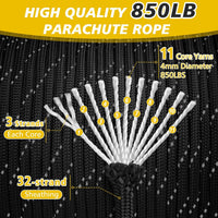 HKM-532179 Reflective Paracord Rope 850lb Strength, 4mm, 50-1000ft Lengths for Camping, Hiking, DIY Projects and Emergency Use