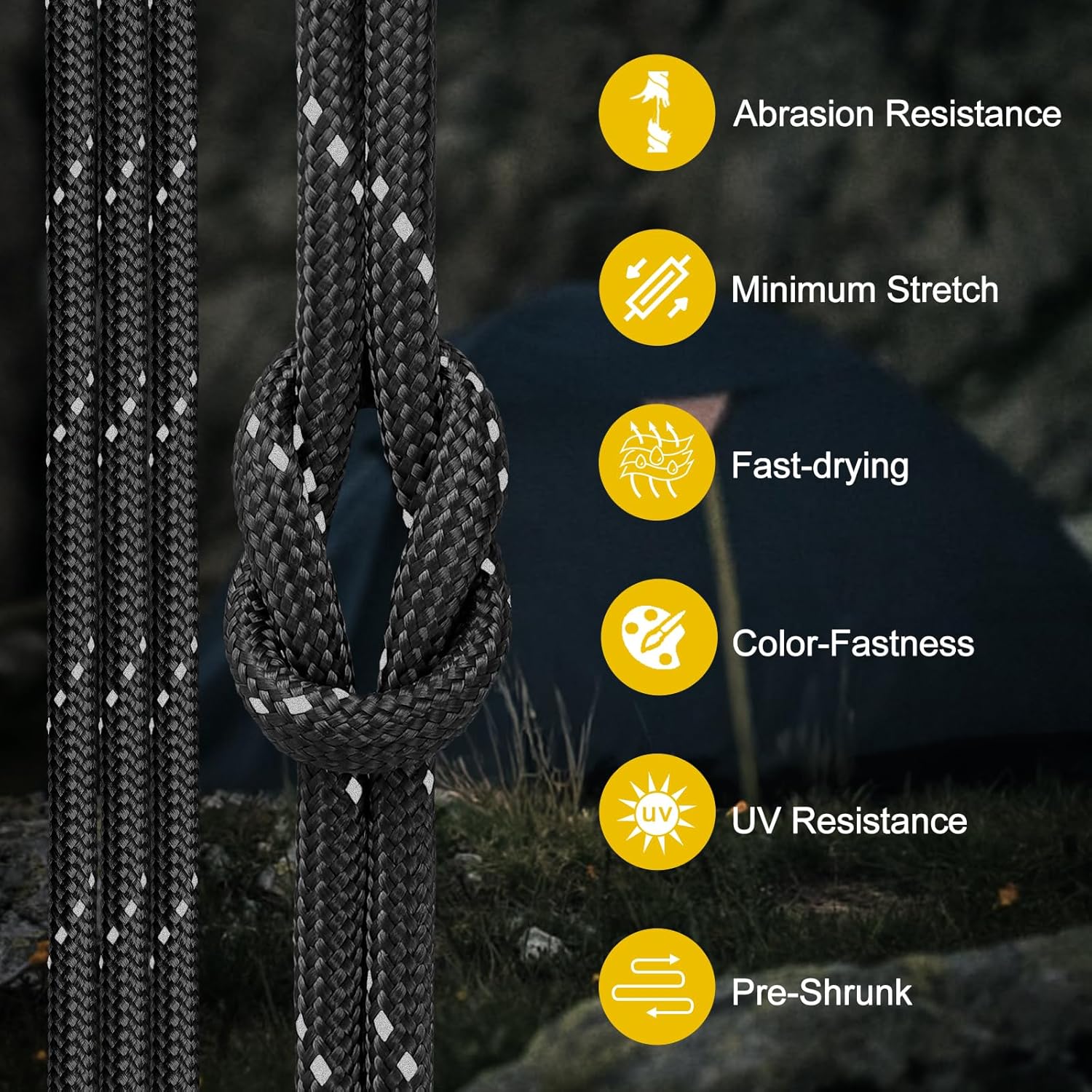 HKM-532179 Reflective Paracord Rope 850lb Strength, 4mm, 50-1000ft Lengths for Camping, Hiking, DIY Projects and Emergency Use