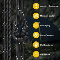 HKM-532179 Reflective Paracord Rope 850lb Strength, 4mm, 50-1000ft Lengths for Camping, Hiking, DIY Projects and Emergency Use