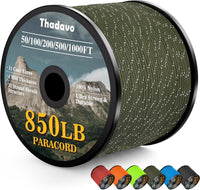 HKM-532179 Reflective Paracord Rope 850lb Strength, 4mm, 50-1000ft Lengths for Camping, Hiking, DIY Projects and Emergency Use