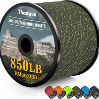 HKM-532179 Reflective Paracord Rope 850lb Strength, 4mm, 50-1000ft Lengths for Camping, Hiking, DIY Projects and Emergency Use