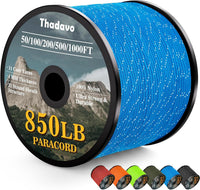 HKM-532179 Reflective Paracord Rope 850lb Strength, 4mm, 50-1000ft Lengths for Camping, Hiking, DIY Projects and Emergency Use