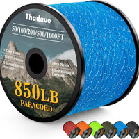HKM-532179 Reflective Paracord Rope 850lb Strength, 4mm, 50-1000ft Lengths for Camping, Hiking, DIY Projects and Emergency Use
