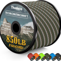 HKM-532179 Reflective Paracord Rope 850lb Strength, 4mm, 50-1000ft Lengths for Camping, Hiking, DIY Projects and Emergency Use