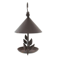 HKM-532243 Wrought Iron Bird Feeder with Removable Roof and Floral Design for Outdoor Use