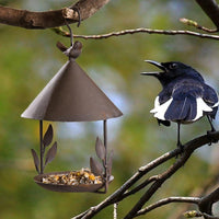 HKM-532243 Wrought Iron Bird Feeder with Removable Roof and Floral Design for Outdoor Use