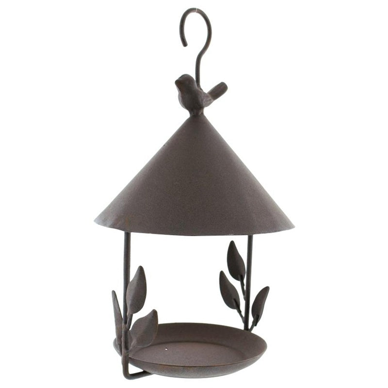 HKM-532243 Wrought Iron Bird Feeder with Removable Roof and Floral Design for Outdoor Use