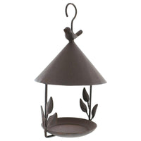 HKM-532243 Wrought Iron Bird Feeder with Removable Roof and Floral Design for Outdoor Use