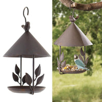 HKM-532243 Wrought Iron Bird Feeder with Removable Roof and Floral Design for Outdoor Use