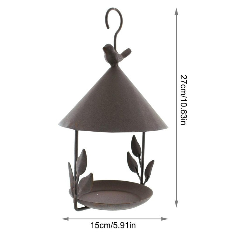 HKM-532243 Wrought Iron Bird Feeder with Removable Roof and Floral Design for Outdoor Use