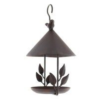 HKM-532243 Wrought Iron Bird Feeder with Removable Roof and Floral Design for Outdoor Use