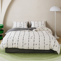 HKM-532307 All-Cotton Printed Four-Piece Bedding Set with Stripe and Cartoon Designs