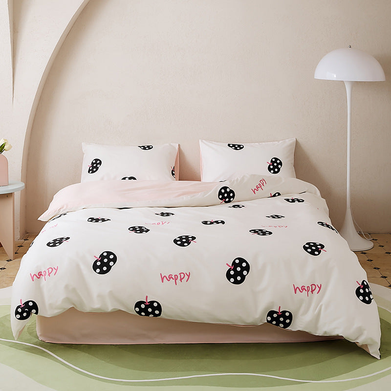 HKM-532307 All-Cotton Printed Four-Piece Bedding Set with Stripe and Cartoon Designs