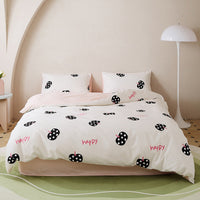 HKM-532307 All-Cotton Printed Four-Piece Bedding Set with Stripe and Cartoon Designs