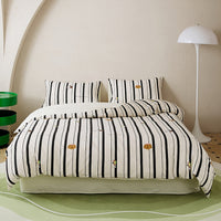 HKM-532307 All-Cotton Printed Four-Piece Bedding Set with Stripe and Cartoon Designs