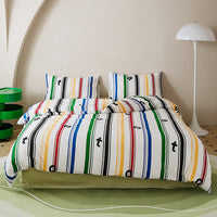 HKM-532307 All-Cotton Printed Four-Piece Bedding Set with Stripe and Cartoon Designs