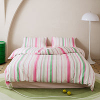 HKM-532307 All-Cotton Printed Four-Piece Bedding Set with Stripe and Cartoon Designs