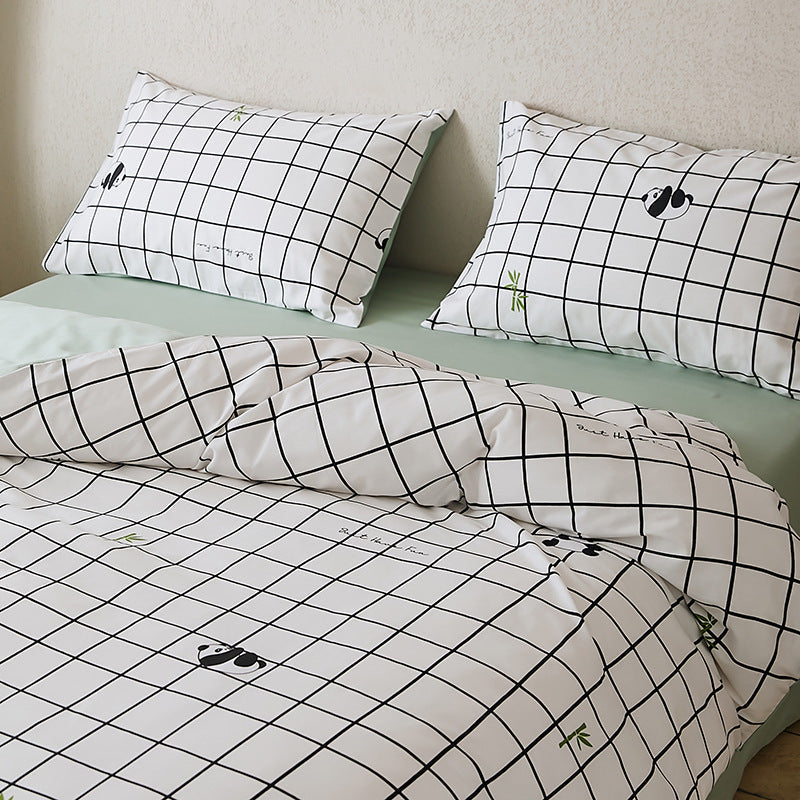HKM-532307 All-Cotton Printed Four-Piece Bedding Set with Stripe and Cartoon Designs