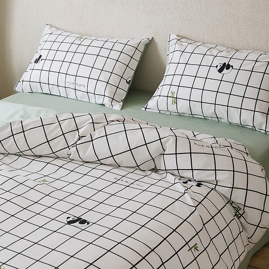 HKM-532307 All-Cotton Printed Four-Piece Bedding Set with Stripe and Cartoon Designs