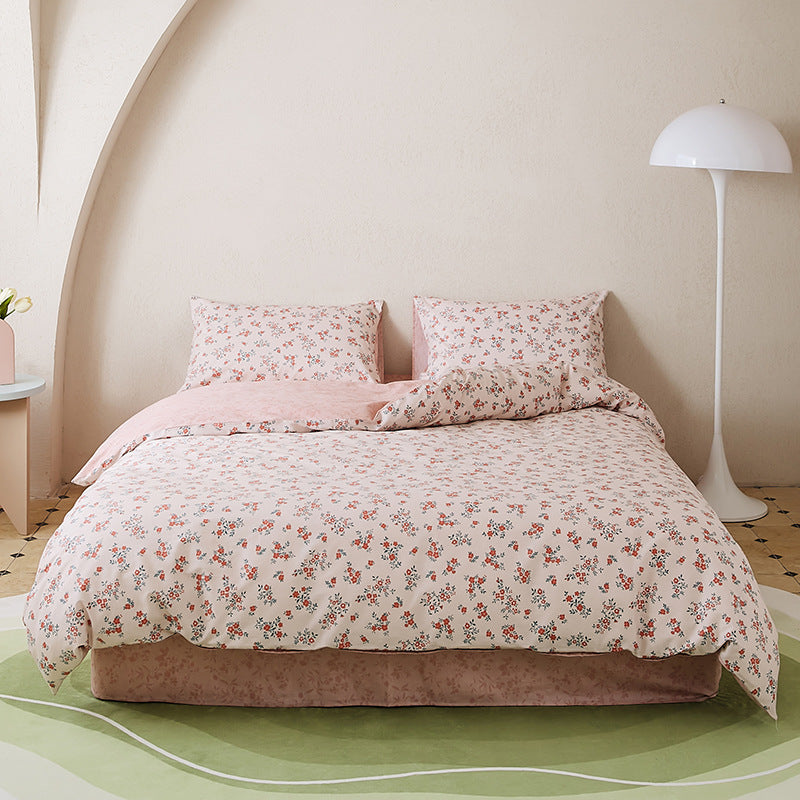 HKM-532307 All-Cotton Printed Four-Piece Bedding Set with Stripe and Cartoon Designs