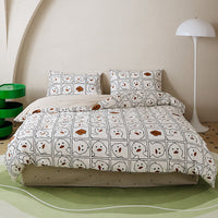 HKM-532307 All-Cotton Printed Four-Piece Bedding Set with Stripe and Cartoon Designs