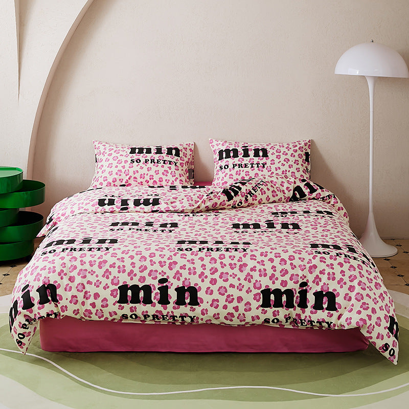 HKM-532307 All-Cotton Printed Four-Piece Bedding Set with Stripe and Cartoon Designs