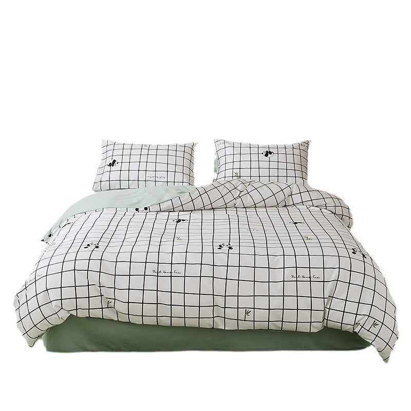 HKM-532307 All-Cotton Printed Four-Piece Bedding Set with Stripe and Cartoon Designs