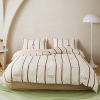 HKM-532307 All-Cotton Printed Four-Piece Bedding Set with Stripe and Cartoon Designs