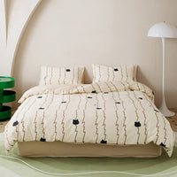 HKM-532307 All-Cotton Printed Four-Piece Bedding Set with Stripe and Cartoon Designs