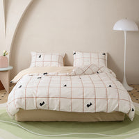 HKM-532307 All-Cotton Printed Four-Piece Bedding Set with Stripe and Cartoon Designs
