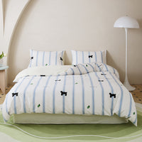 HKM-532307 All-Cotton Printed Four-Piece Bedding Set with Stripe and Cartoon Designs