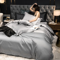 HKM-532307 Long-Staple Cotton Four-Piece Bed Sheet Set with Contrast Color Embroidery - Modern Nordic Style