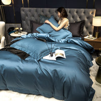 HKM-532307 Long-Staple Cotton Four-Piece Bed Sheet Set with Contrast Color Embroidery - Modern Nordic Style