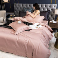 HKM-532307 Long-Staple Cotton Four-Piece Bed Sheet Set with Contrast Color Embroidery - Modern Nordic Style