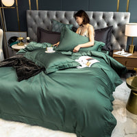 HKM-532307 Long-Staple Cotton Four-Piece Bed Sheet Set with Contrast Color Embroidery - Modern Nordic Style