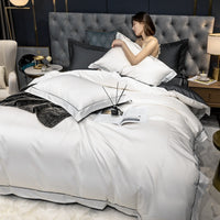 HKM-532307 Long-Staple Cotton Four-Piece Bed Sheet Set with Contrast Color Embroidery - Modern Nordic Style