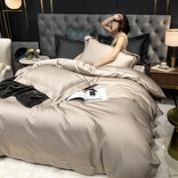 HKM-532307 Long-Staple Cotton Four-Piece Bed Sheet Set with Contrast Color Embroidery - Modern Nordic Style
