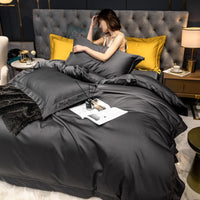 HKM-532307 Long-Staple Cotton Four-Piece Bed Sheet Set with Contrast Color Embroidery - Modern Nordic Style