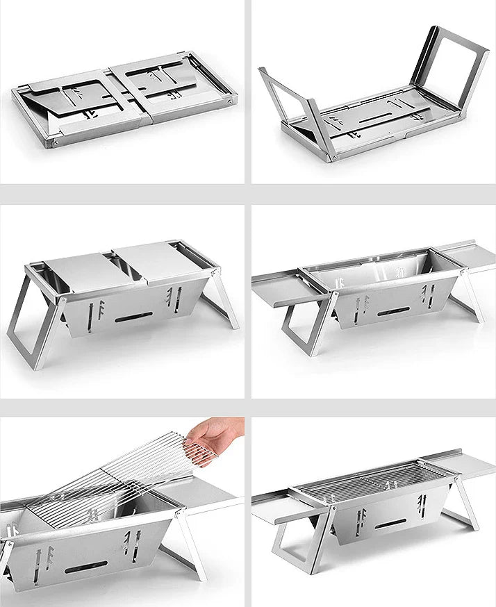 KTX-532499 Portable Charcoal BBQ Grill with Adjustable Charcoal Bed – Quick Set Up Stainless Steel Folding Design