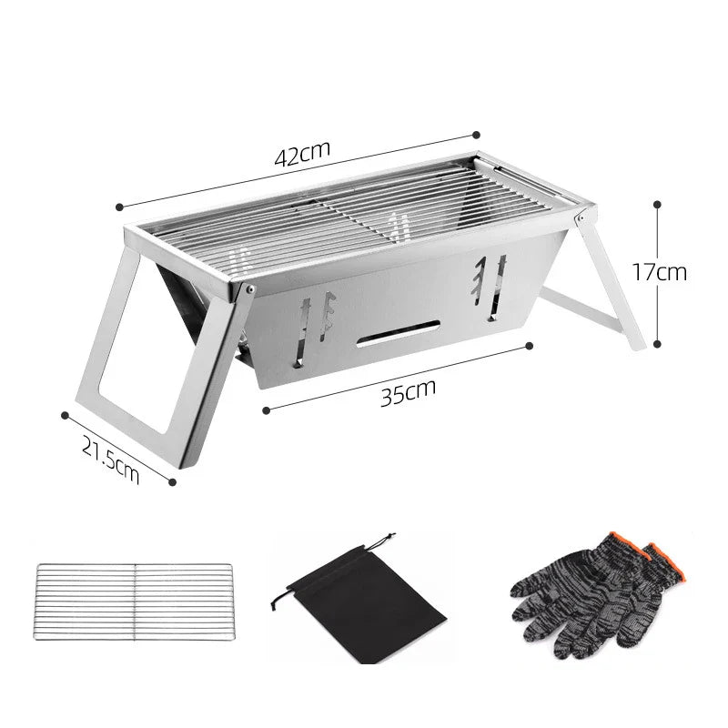 KTX-532499 Portable Charcoal BBQ Grill with Adjustable Charcoal Bed – Quick Set Up Stainless Steel Folding Design