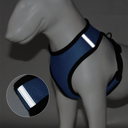 HKM-532499 Reflective Breathable Mesh Dog Chest Strap – Adjustable Polyester Harness in Black, Blue, Pink, Red